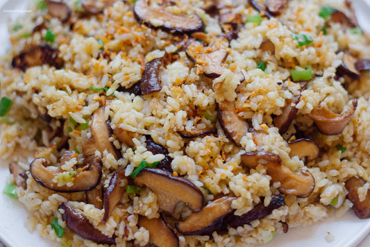 Shiitake Egg Fried Rice with Snow Peas